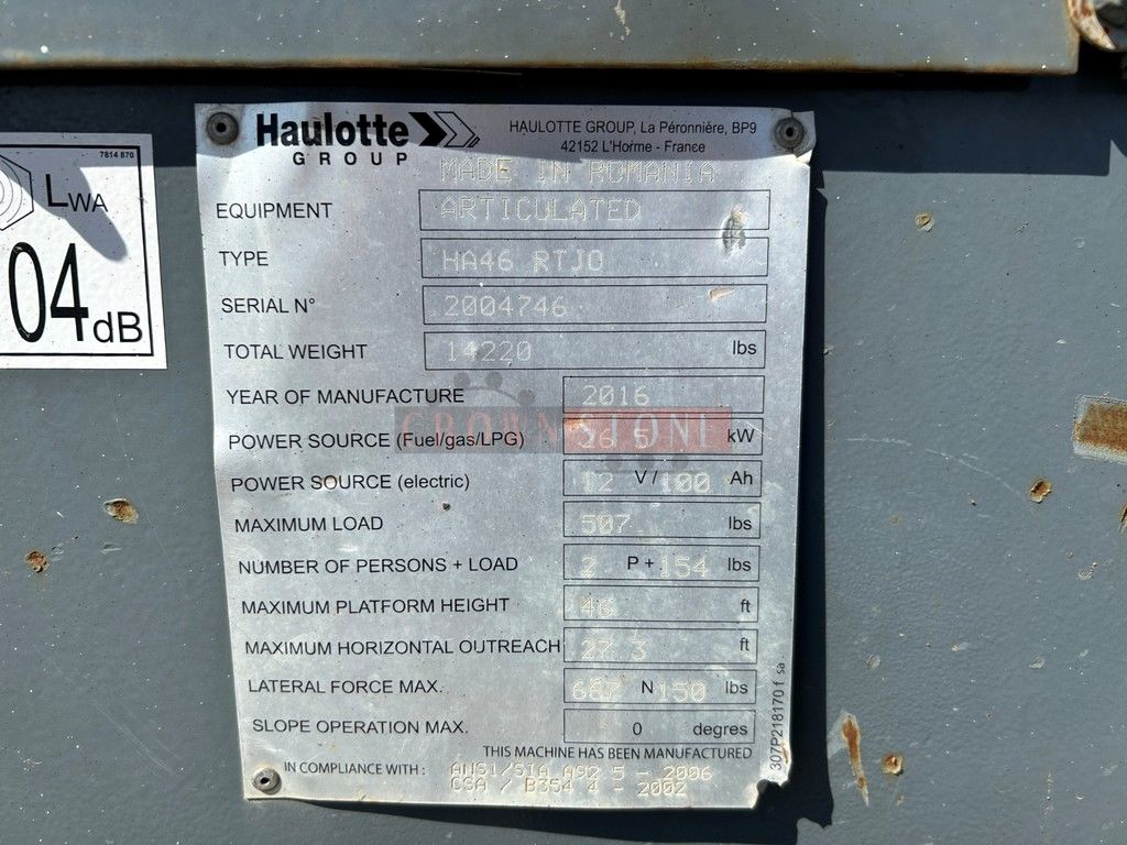 2016 Haulotte HA46RTJO