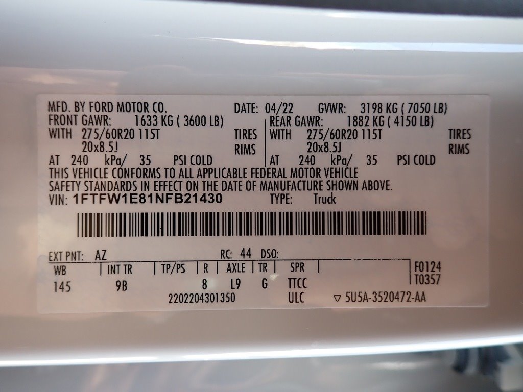 2022 Ford F-150 Platinum Star White Metallic Tri-Coat at Star Lake Ford