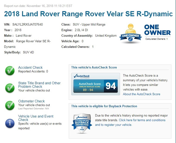 2018 Land Rover Range Rover Velar P250 SE R-Dynamic photo