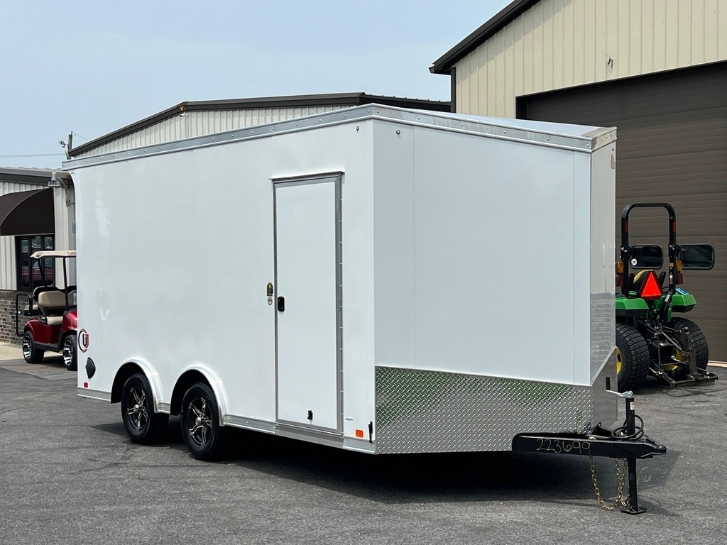 8.5' X 16' United UJ V-Nose Auto / ATV / UTV / Moto Hauler Ramp Door Enclosed Cargo Trailer