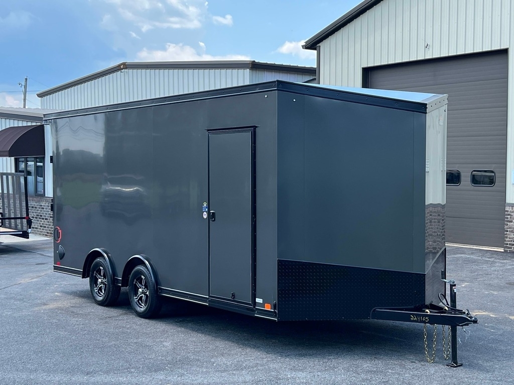 8.5' X 18' United UJ V-Nose Auto / ATV / UTV / Moto Hauler Ramp Door Enclosed Cargo Trailer
