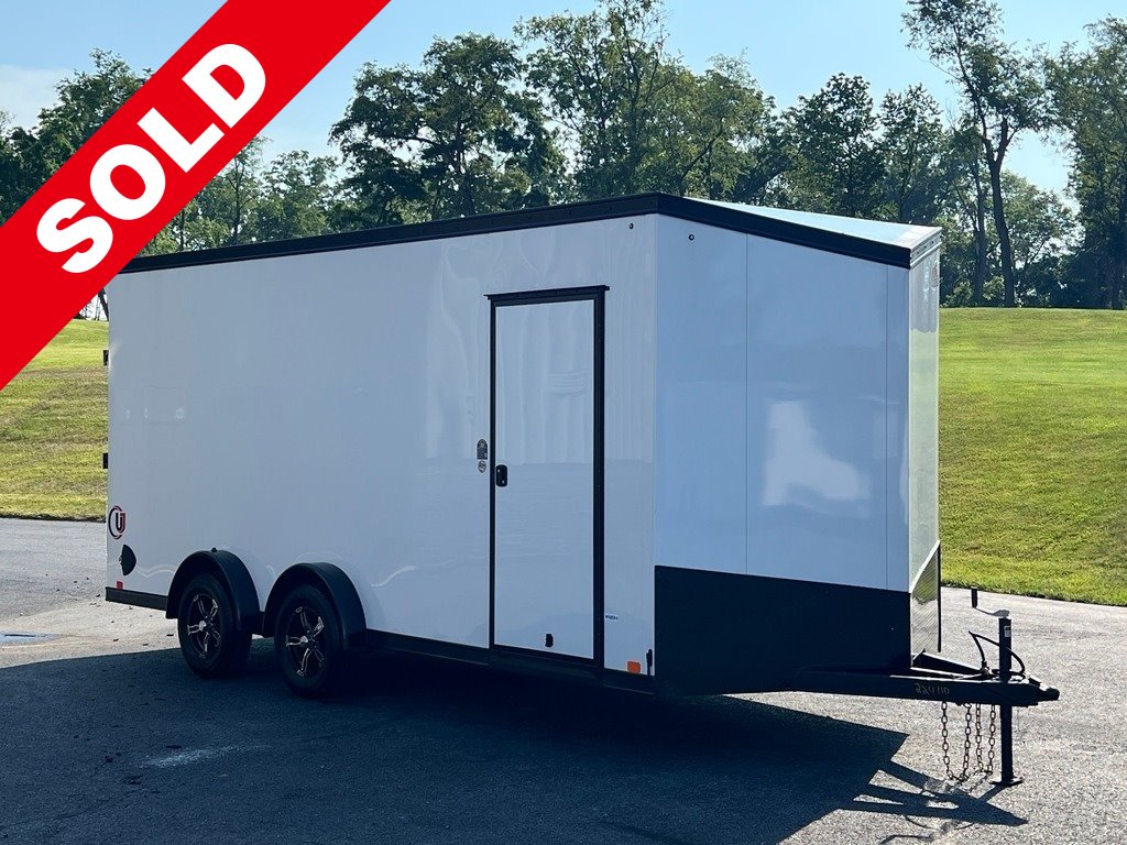 7.5' X 18' United UJ V-Nose ATV / UTV / Moto Hauler Ramp Door Enclosed Cargo Trailer