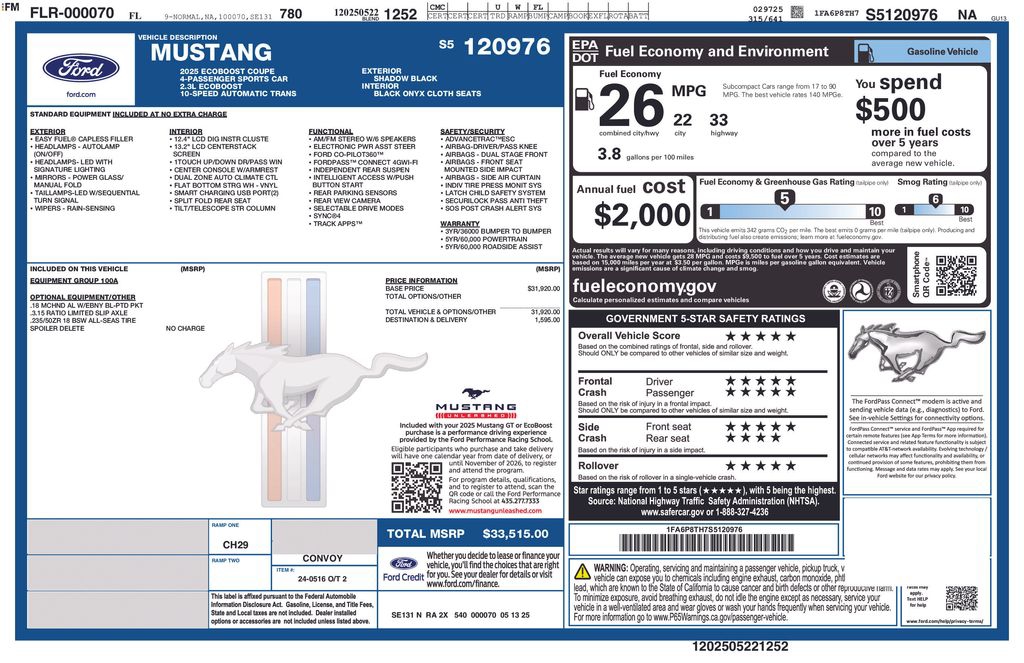 2025 Ford Mustang EcoBoost 100A