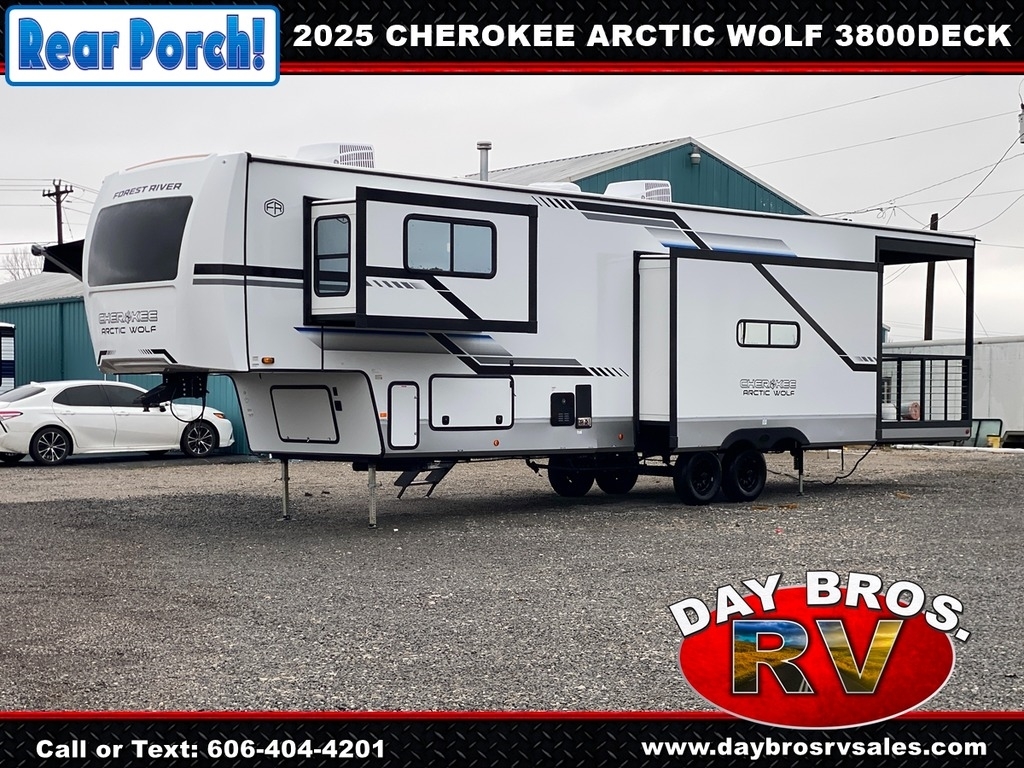 25 Forest River RV Cherokee Arctic Wolf 3800DECK Fifth Wheel Towable Camper Patio